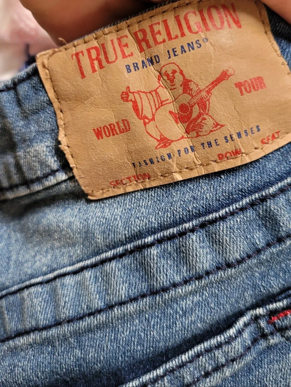 Boys True Religion Geno Slim Blue Jeans With Red Stitching